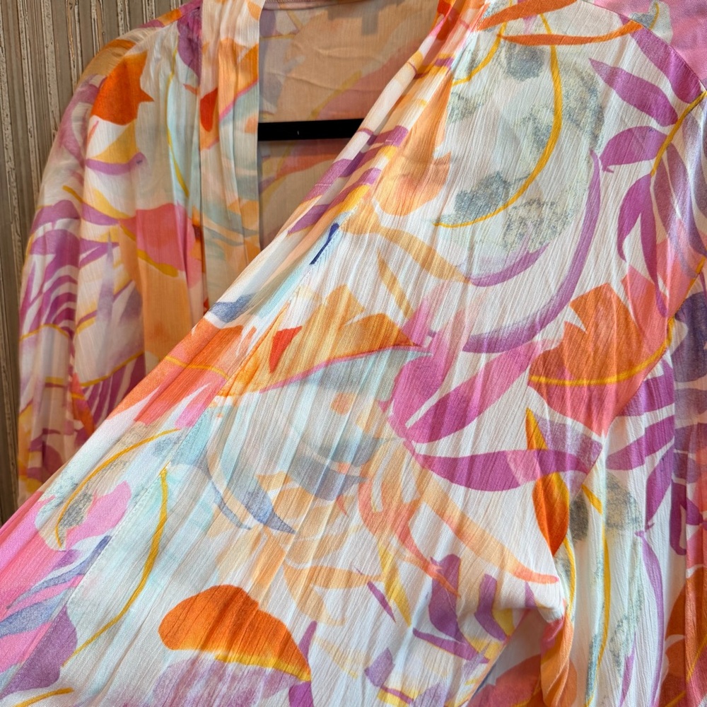 Z SUPPLY Tropical Print Long Kimono Duster Cardigan Multicolor | Size Medium - Picture 5 of 6